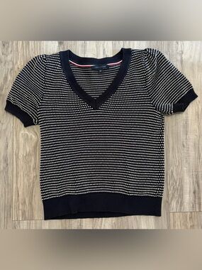Tommy Hilfiger navy and white dot pattern short-sleeve sweater